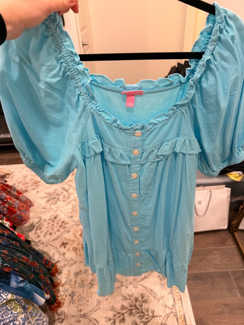 Stoney Clover Lane Light Blue Puff Sleeve Mini Dress